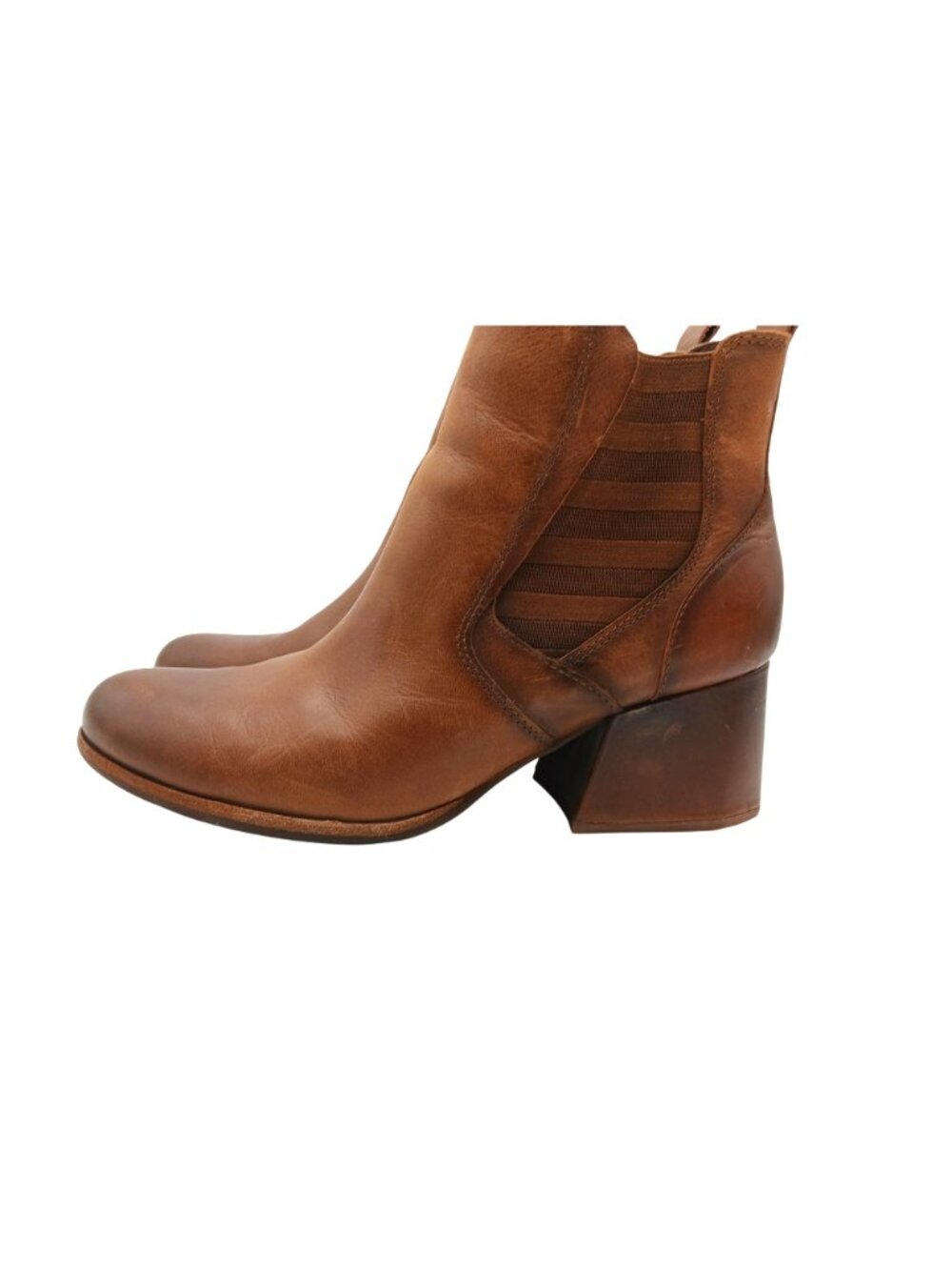 Kork Ease Albin Pull On Chelsea Ankle Boots Size 10 Brown Leather Block Heels - Picture 3 of 13